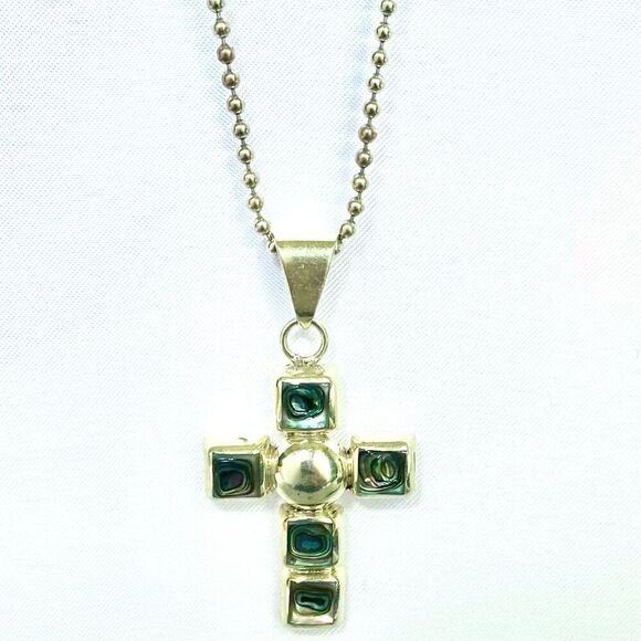 GX# Abalone & Sterling 925 Silver Cross Pendand - Picture 5 of 10